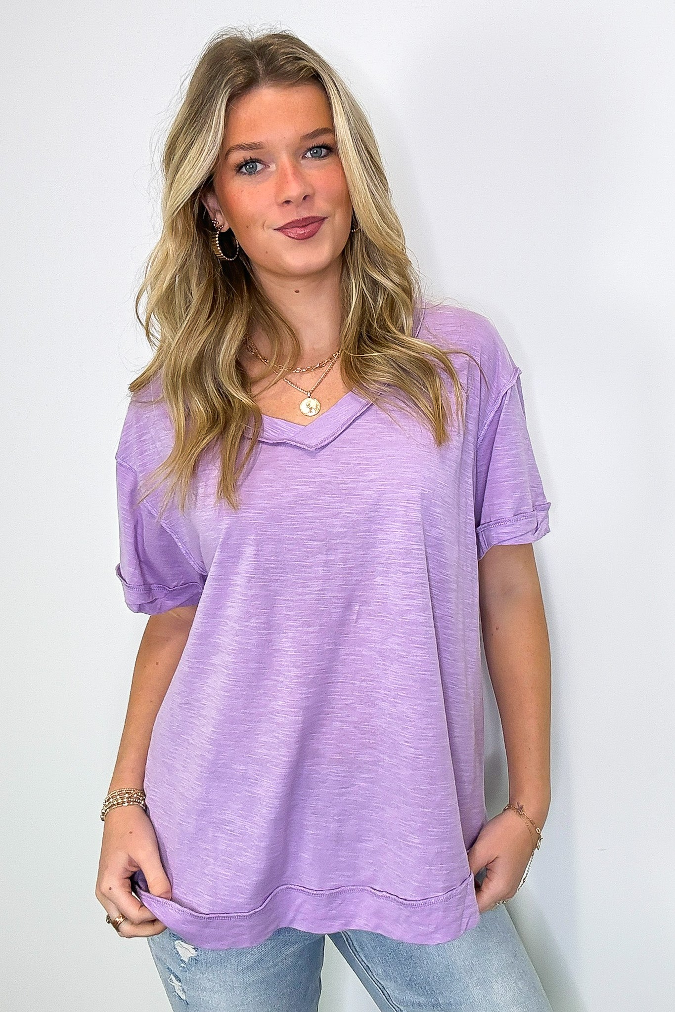 Retro Pop Relaxed V-Neck Short Sleeve Top - Madison and Mallory