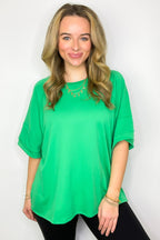 Kelly Green / S Chill Out Terry Knit Raw Edge Relaxed Top - Madison and Mallory