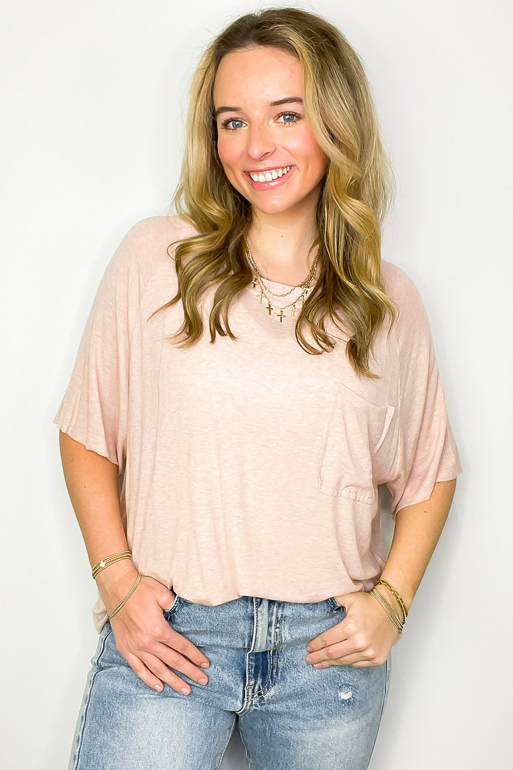 Baby Pink / S Inspire Me Casual Pocket Tee - BACK IN STOCK - Madison and Mallory