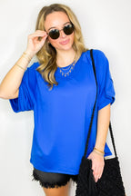 Royal Blue / S Chill Out Terry Knit Raw Edge Relaxed Top - Madison and Mallory