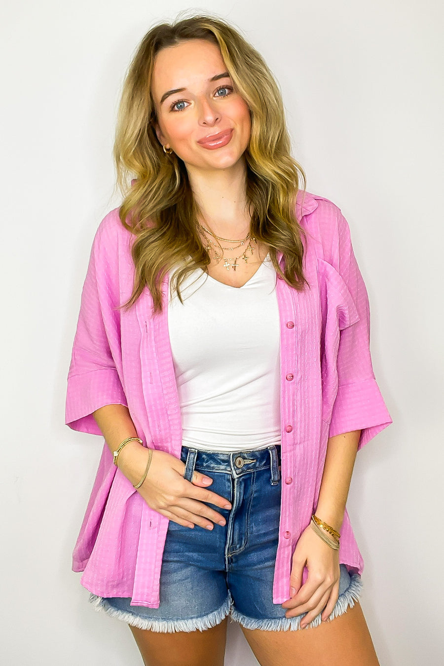 Ayla Textured Knit Button Down Top - FINAL SALE - Madison and Mallory
