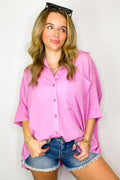 Violet / S Ayla Textured Knit Button Down Top - FINAL SALE - Madison and Mallory