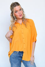Sunrise Orange / S Ayla Textured Knit Button Down Top - FINAL SALE - Madison and Mallory
