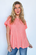 Neon Coral / SM Free Flow Raw Edge Knit Top - BACK IN STOCK - Madison and Mallory
