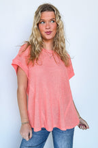 Neon Coral / SM Free Flow Raw Edge Knit Top - BACK IN STOCK - Madison and Mallory