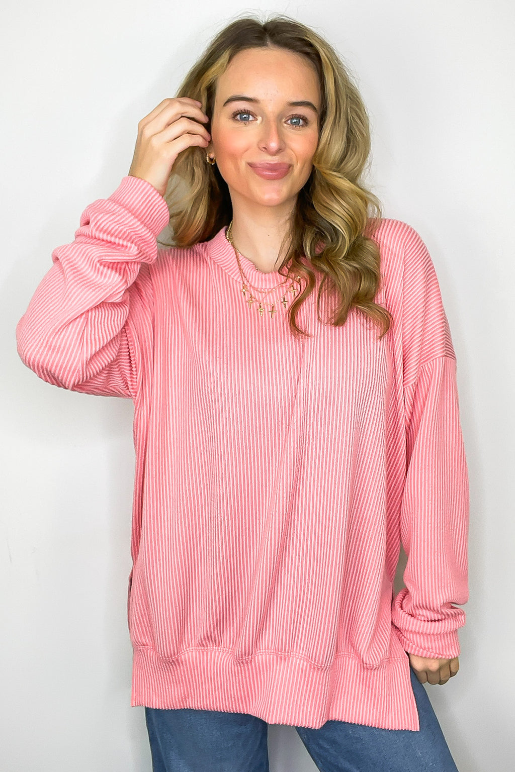 Salmon / SM Pressley Rib Knit Side Slit Pullover - BACK IN STOCK - Madison and Mallory