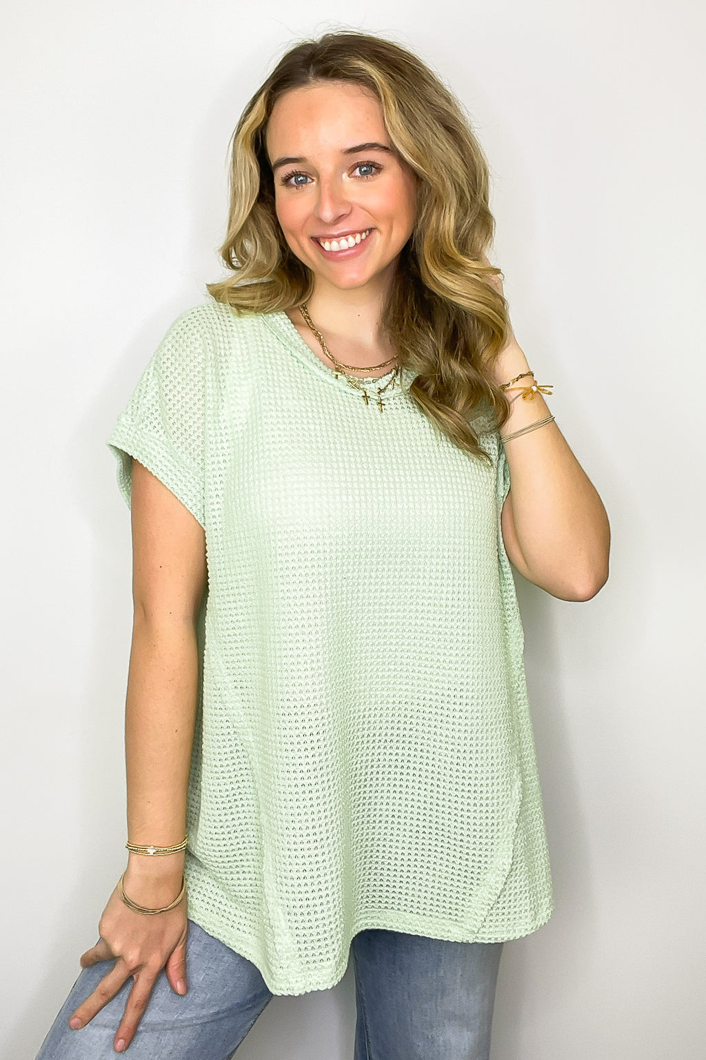 Mint / SM Free Flow Raw Edge Knit Top - Madison and Mallory