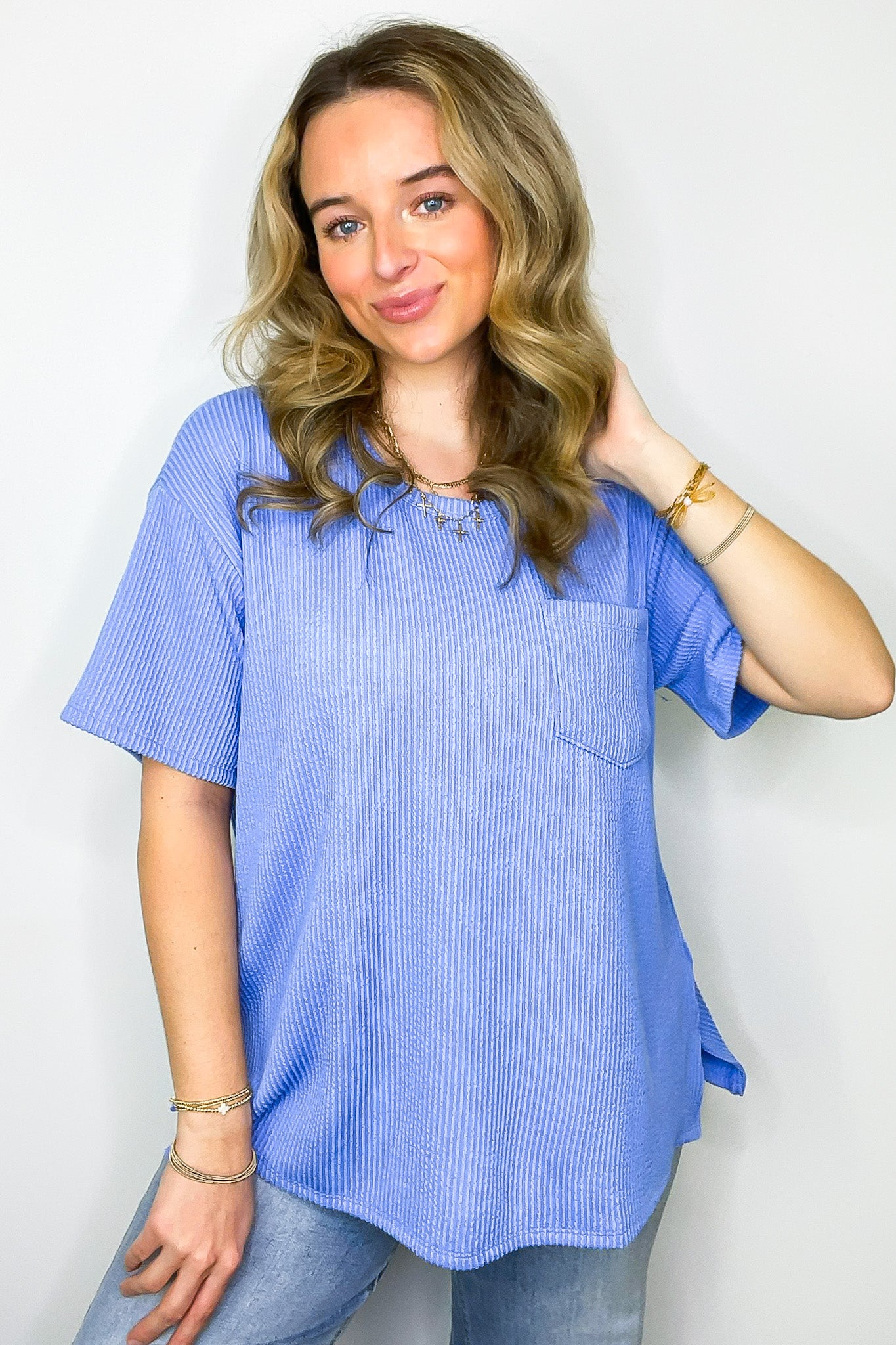 Periwinkle Blue / S Infinitee Oversized Pocket Tee - Madison and Mallory