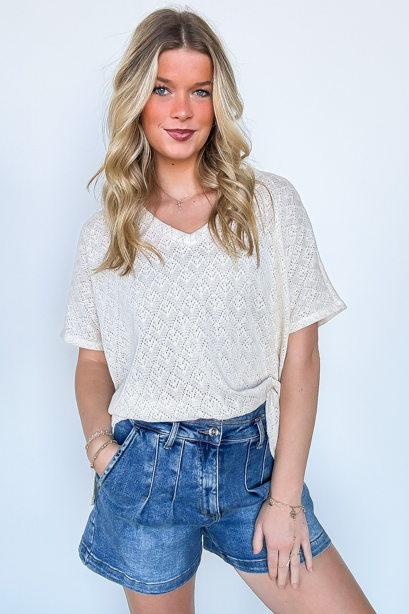 Lanai V-Neck Crochet Top - BACK IN STOCK - Madison and Mallory