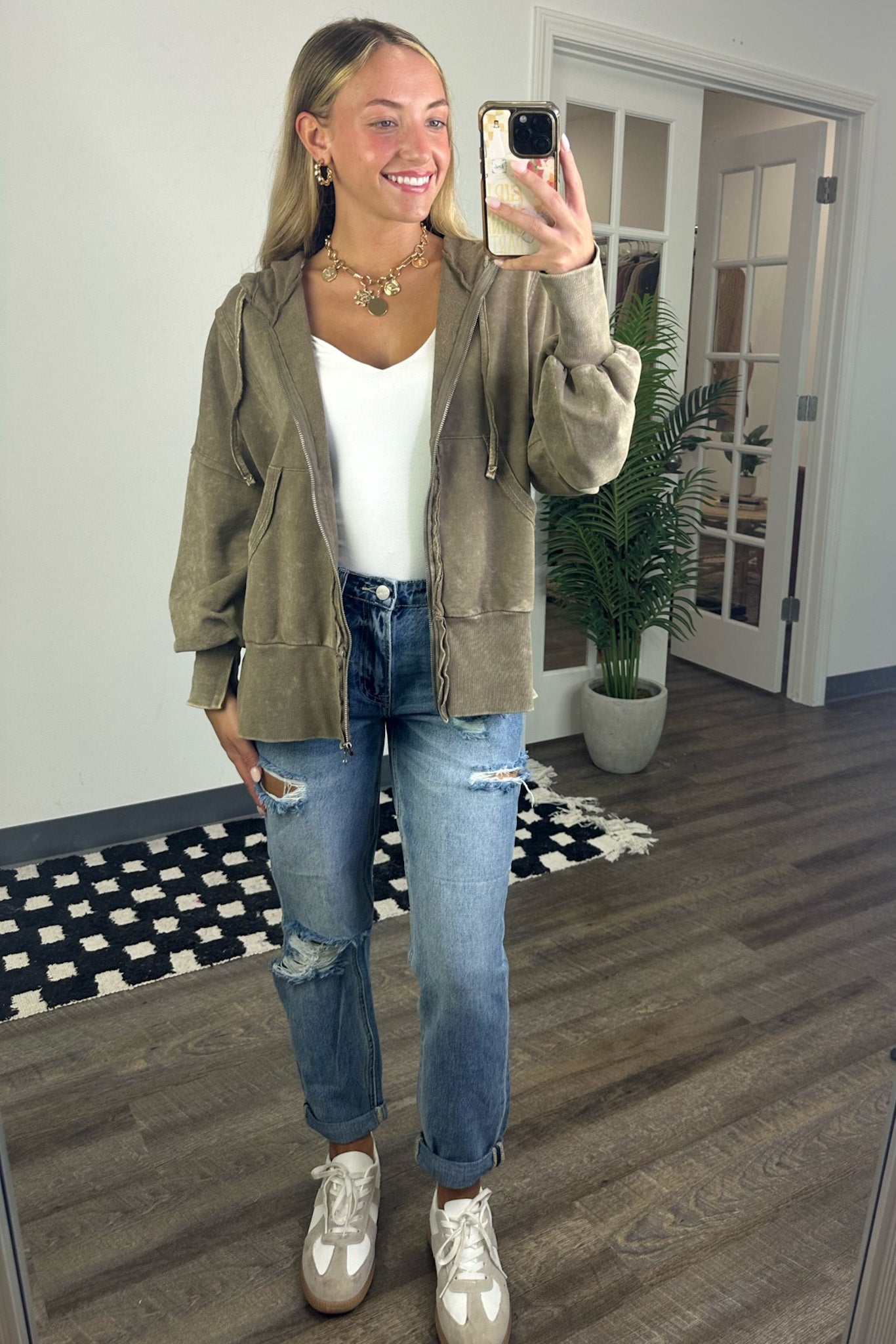  Tayshia Acid Wash Zip Up Hooded Jacket - Madison and Mallory