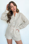 S / Sand Stripe Relaxed Attitude Knit Striped Romper - FINAL SALE - Madison and Mallory