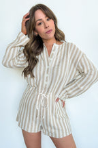 S / Sand Stripe Relaxed Attitude Knit Striped Romper - FINAL SALE - Madison and Mallory