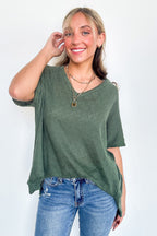Olive / S Lanai V-Neck Crochet Top - Madison and Mallory