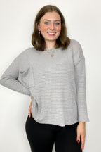 Gray / SM Lorenah Drop Shoulder Waffle Knit Pocket Top - FINAL SALE - Madison and Mallory
