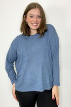 Dusty Blue / SM Lorenah Drop Shoulder Waffle Knit Pocket Top - FINAL SALE - Madison and Mallory