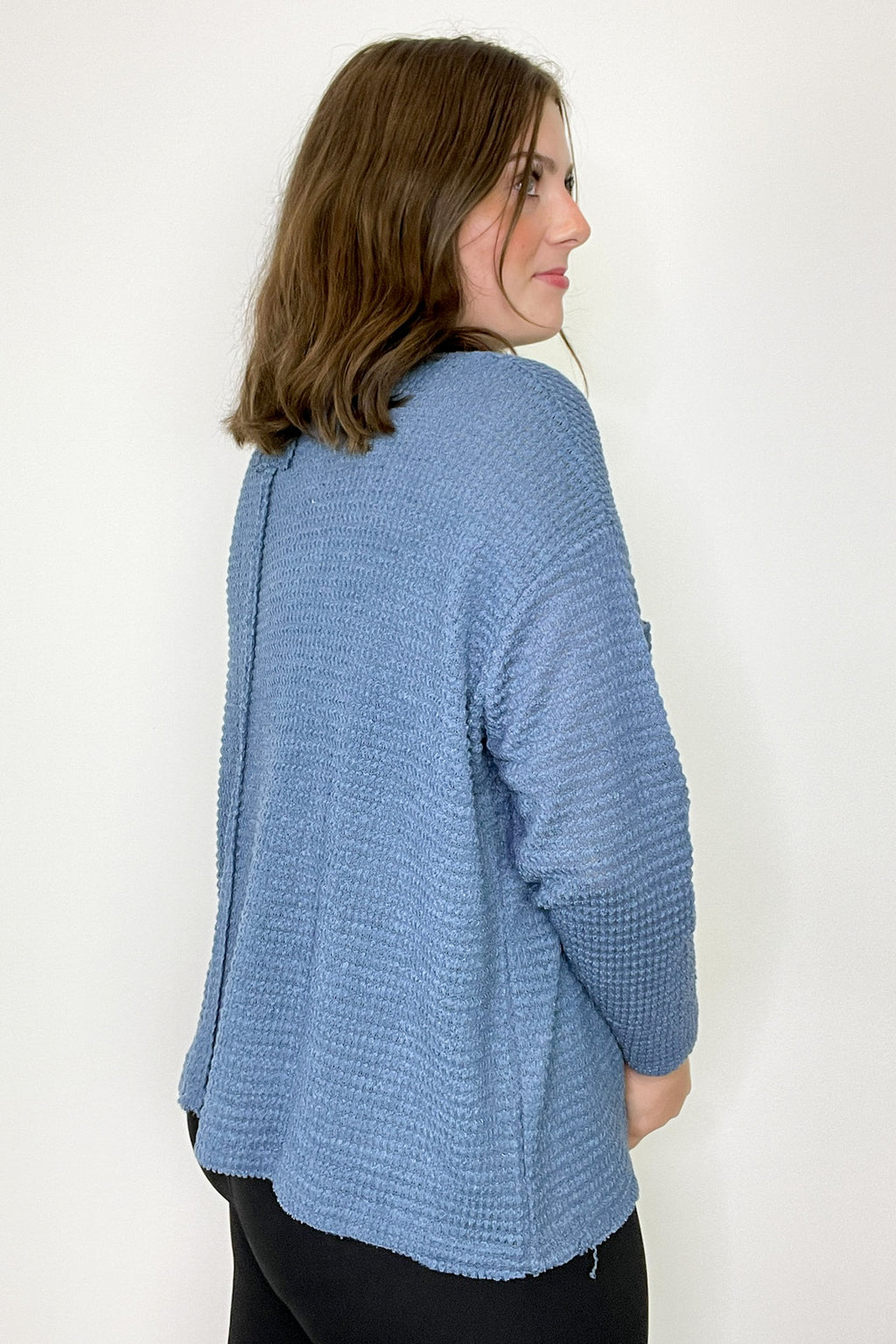 Lorenah Drop Shoulder Waffle Knit Pocket Top - FINAL SALE - Madison and Mallory