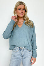 Dusty Blue / S Annalyn Exposed Seam V-Neck Sweater - FINAL SALE - Madison and Mallory