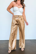Taupe / S Sasha Wide Leg Crinkle Textured Trouser Pants - Madison and Mallory