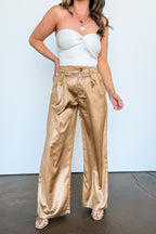 Taupe / S Sasha Wide Leg Crinkle Textured Trouser Pants - Madison and Mallory