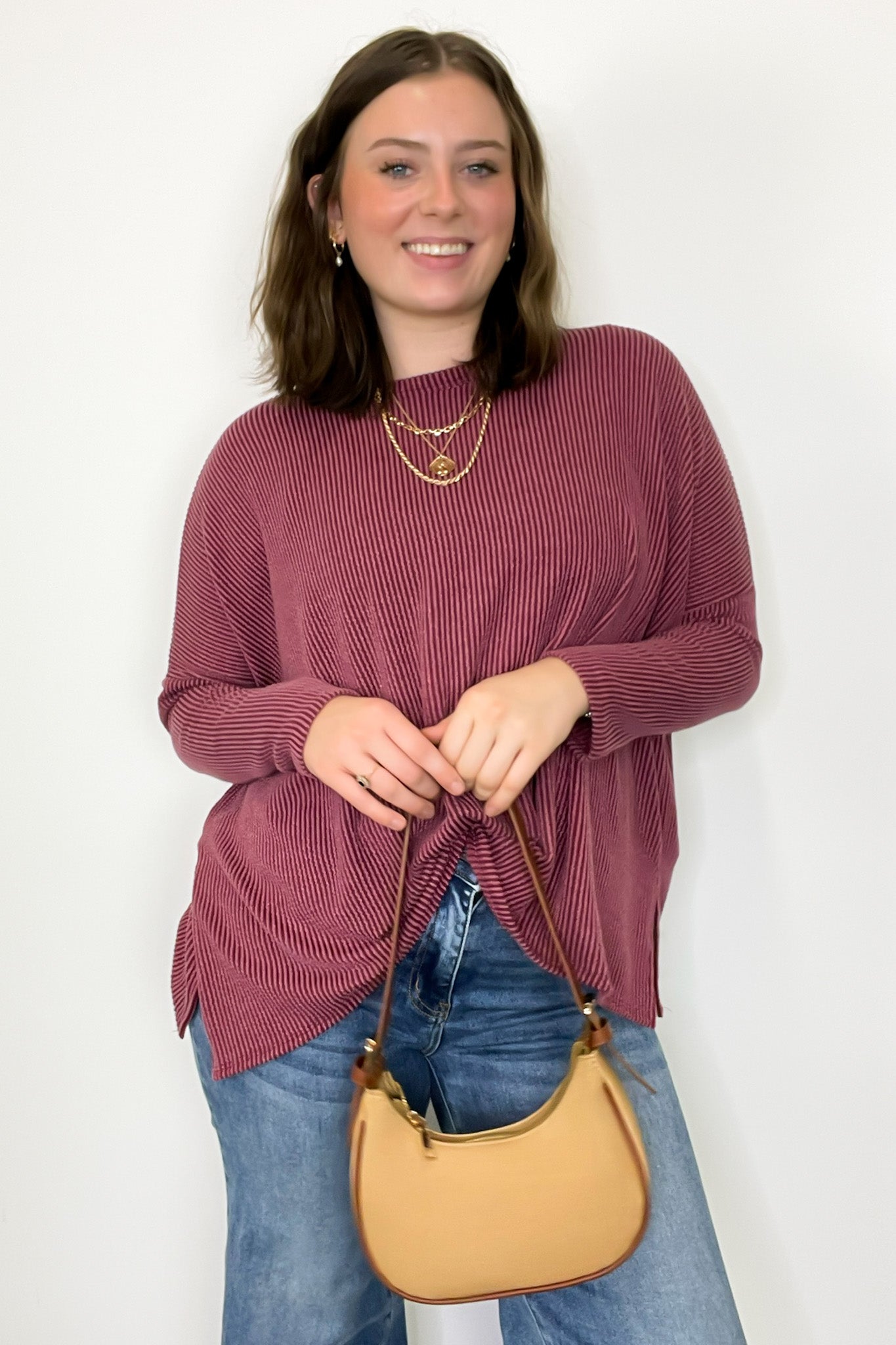  Cozy Bliss Long Sleeve Ribbed Knit Oversized Top - Madison and Mallory