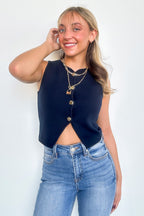 Harlow Button Down Split Hem Sweater Vest Top - FINAL SALE - Madison and Mallory