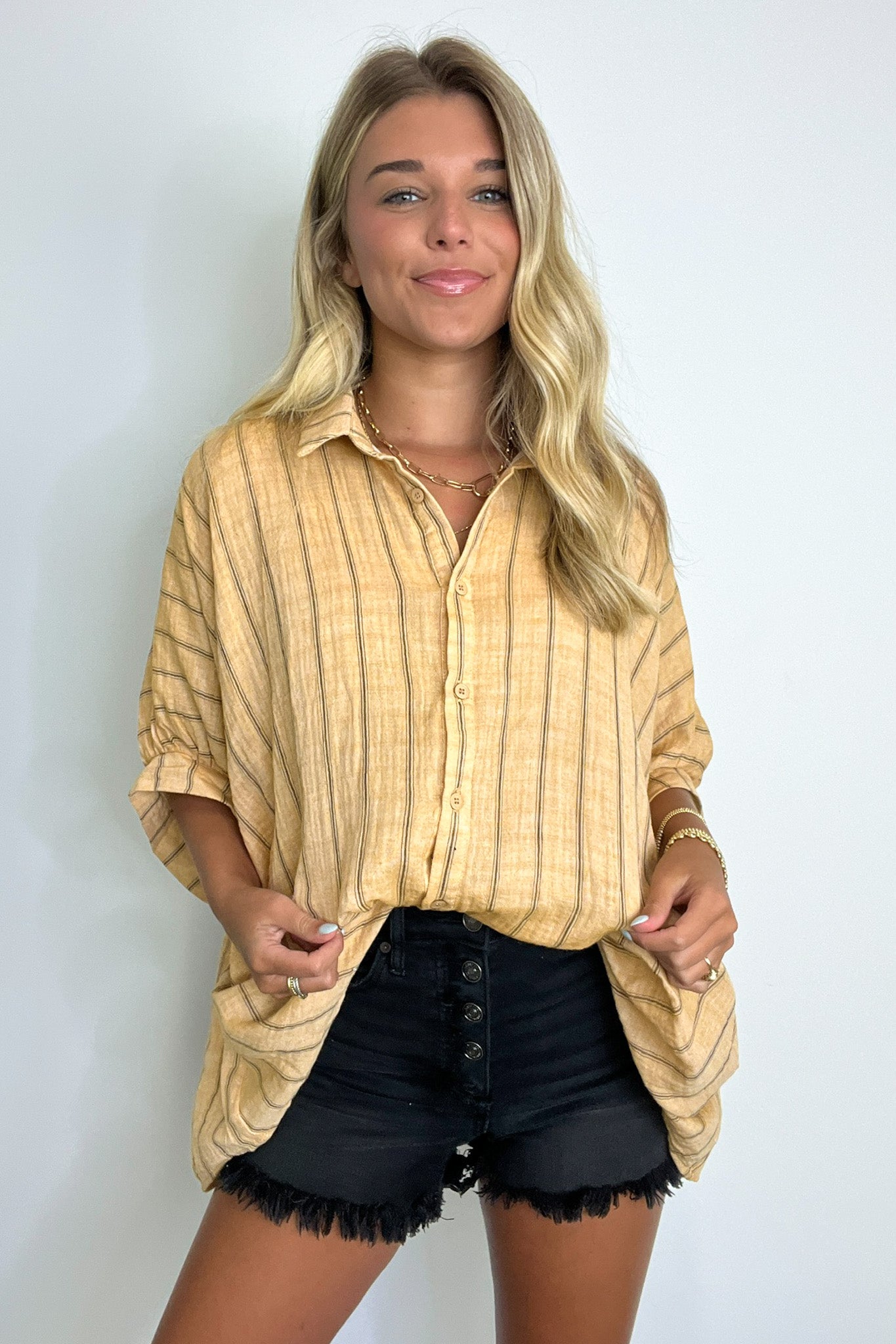  Beckham Oversized Striped Button Down Top - BACK IN STOCK - Madison and Mallory