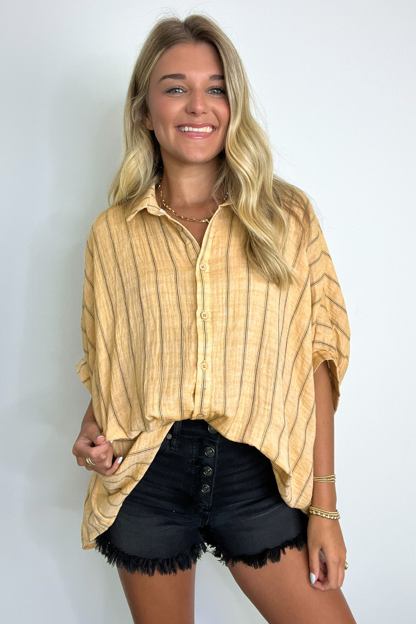 Melon / S Beckham Oversized Striped Button Down Top - BACK IN STOCK - Madison and Mallory