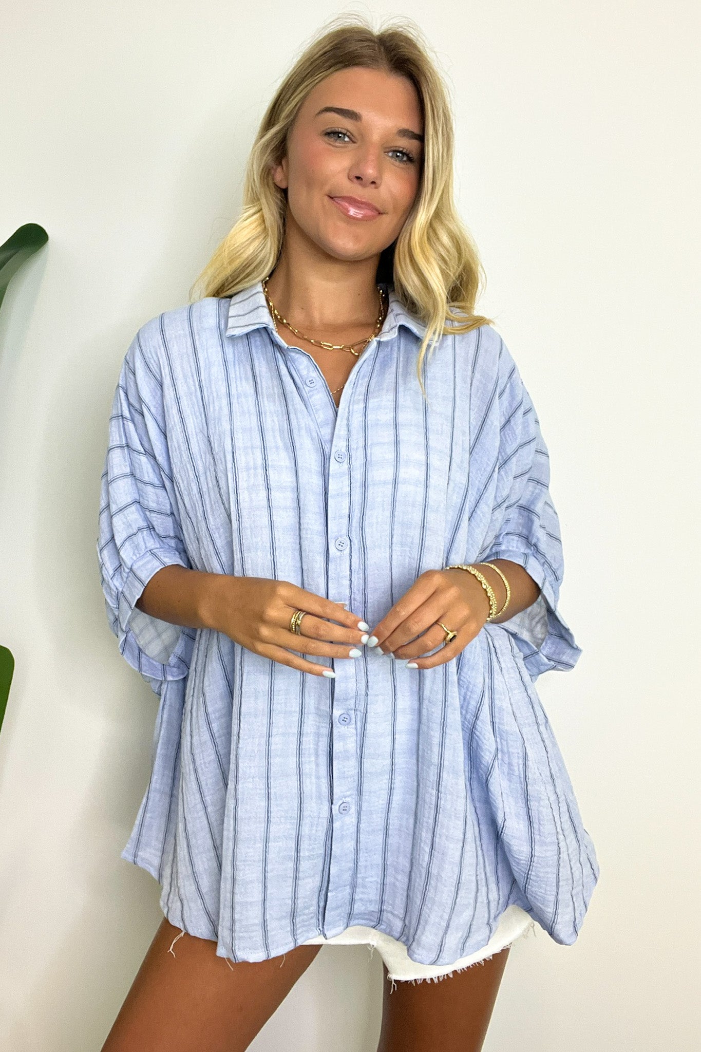  Beckham Oversized Striped Button Down Top - BACK IN STOCK - Madison and Mallory