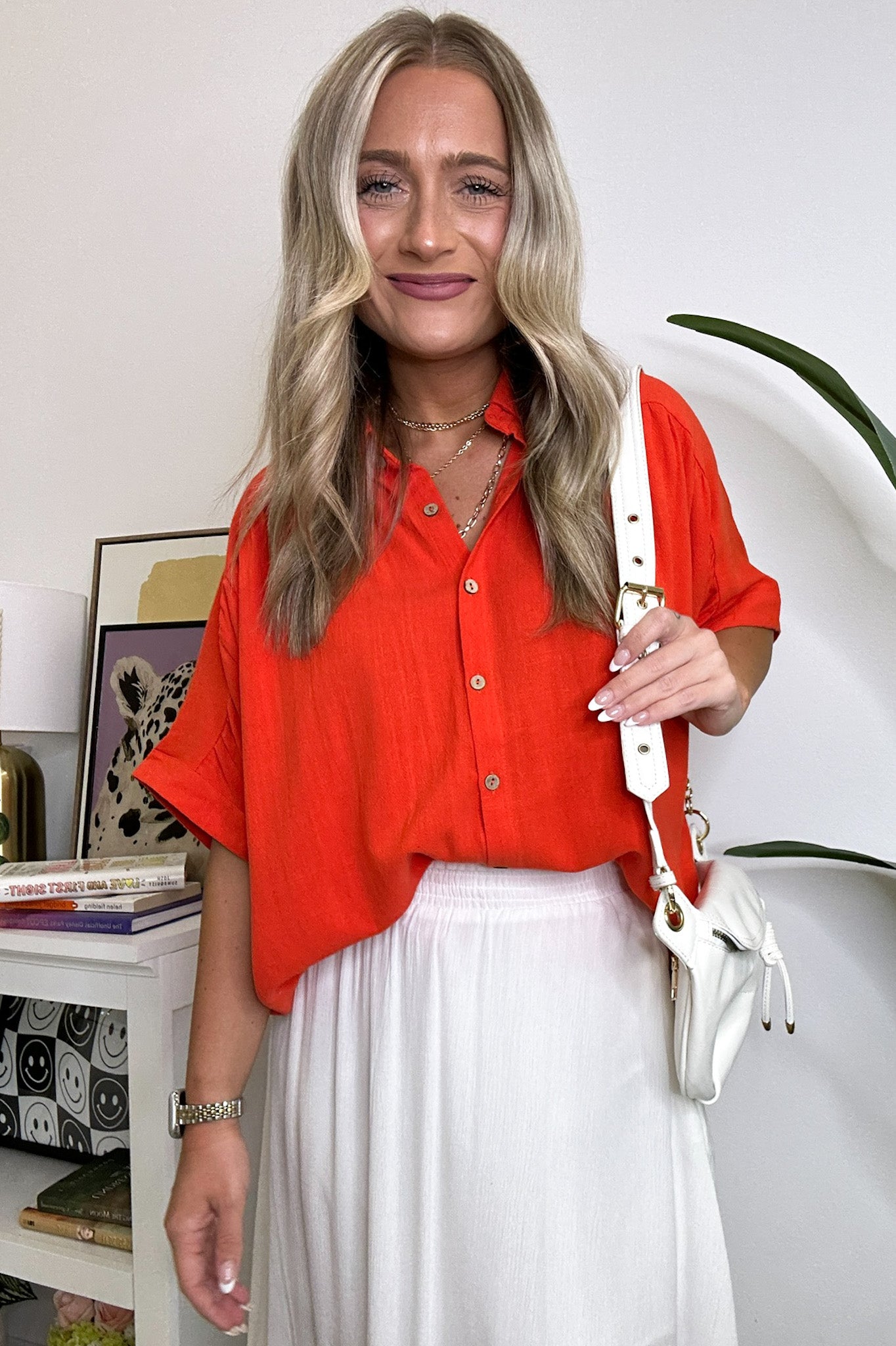 Orange Red / SM Elevated Decision Linen Button Down Top - FINAL SALE - Madison and Mallory