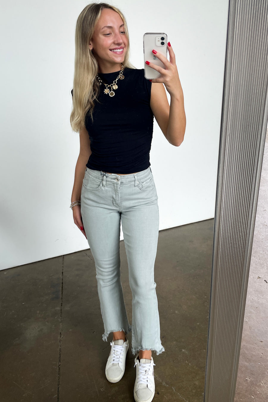  Kelsea Mid Rise Kick Flare Distressed Jeans - Madison and Mallory