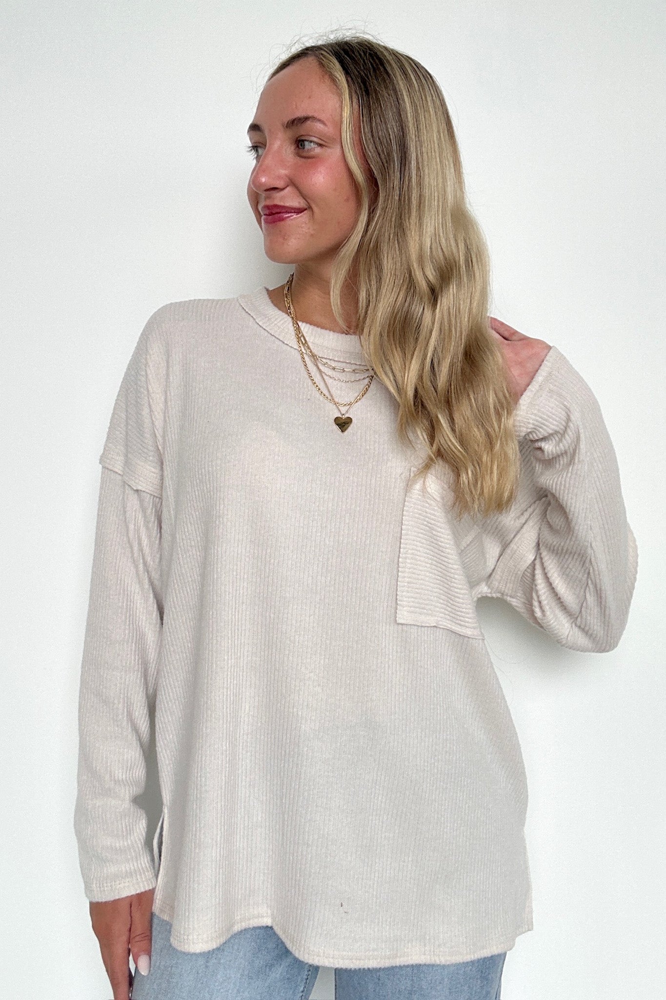  Chill Essentials Ribbed Brushed Knit Pocket Top - Madison and Mallory