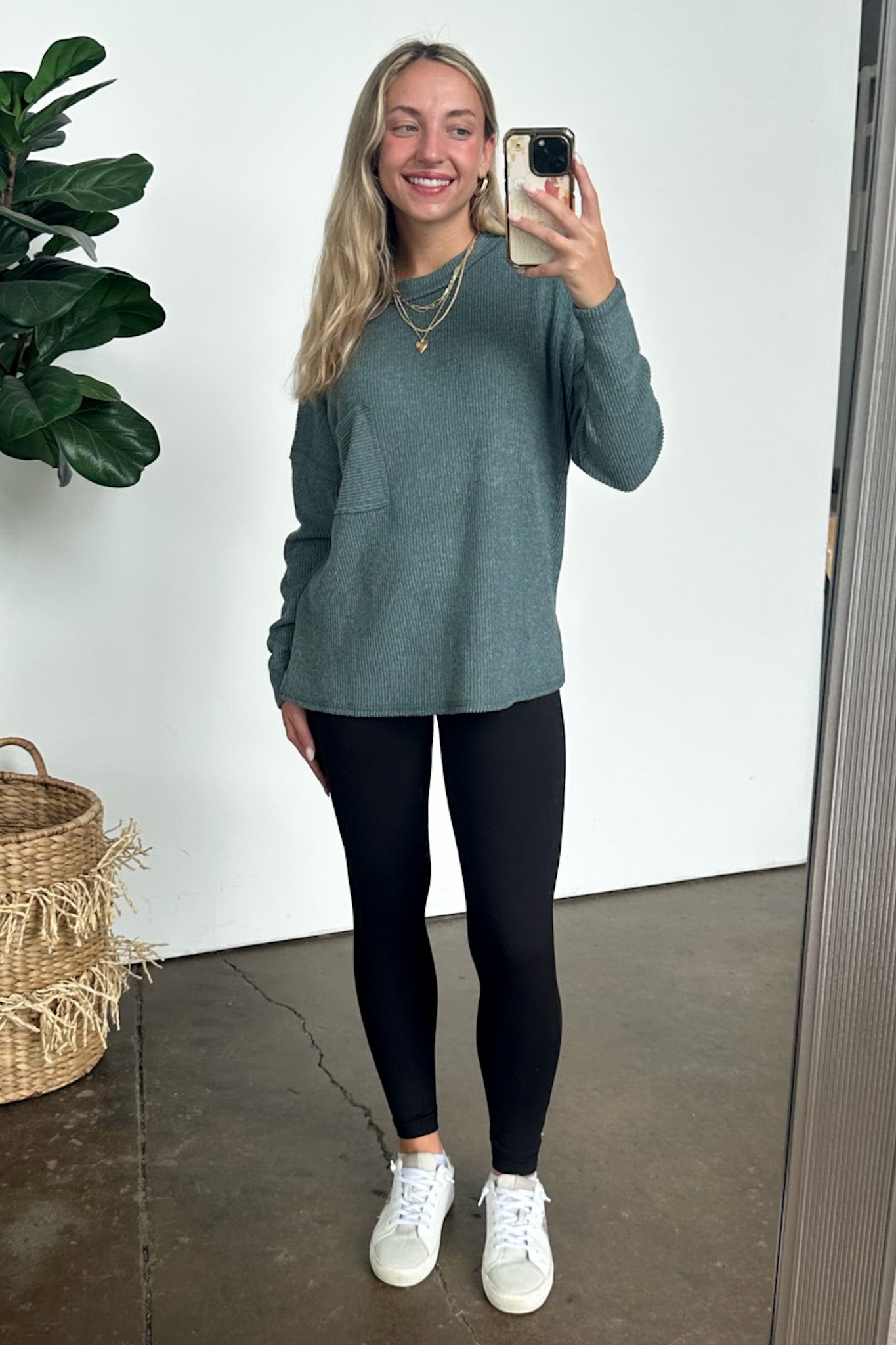  Chill Essentials Ribbed Brushed Knit Pocket Top - Madison and Mallory