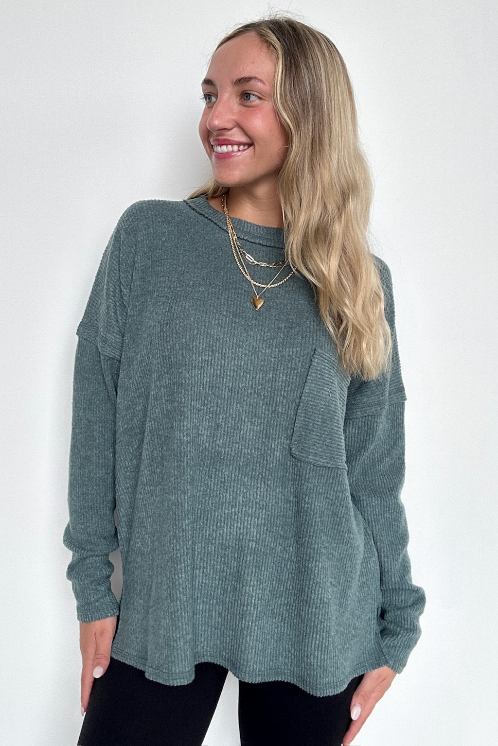Chill Essentials Ribbed Brushed Knit Pocket Top - FINAL SALE - Madison and Mallory