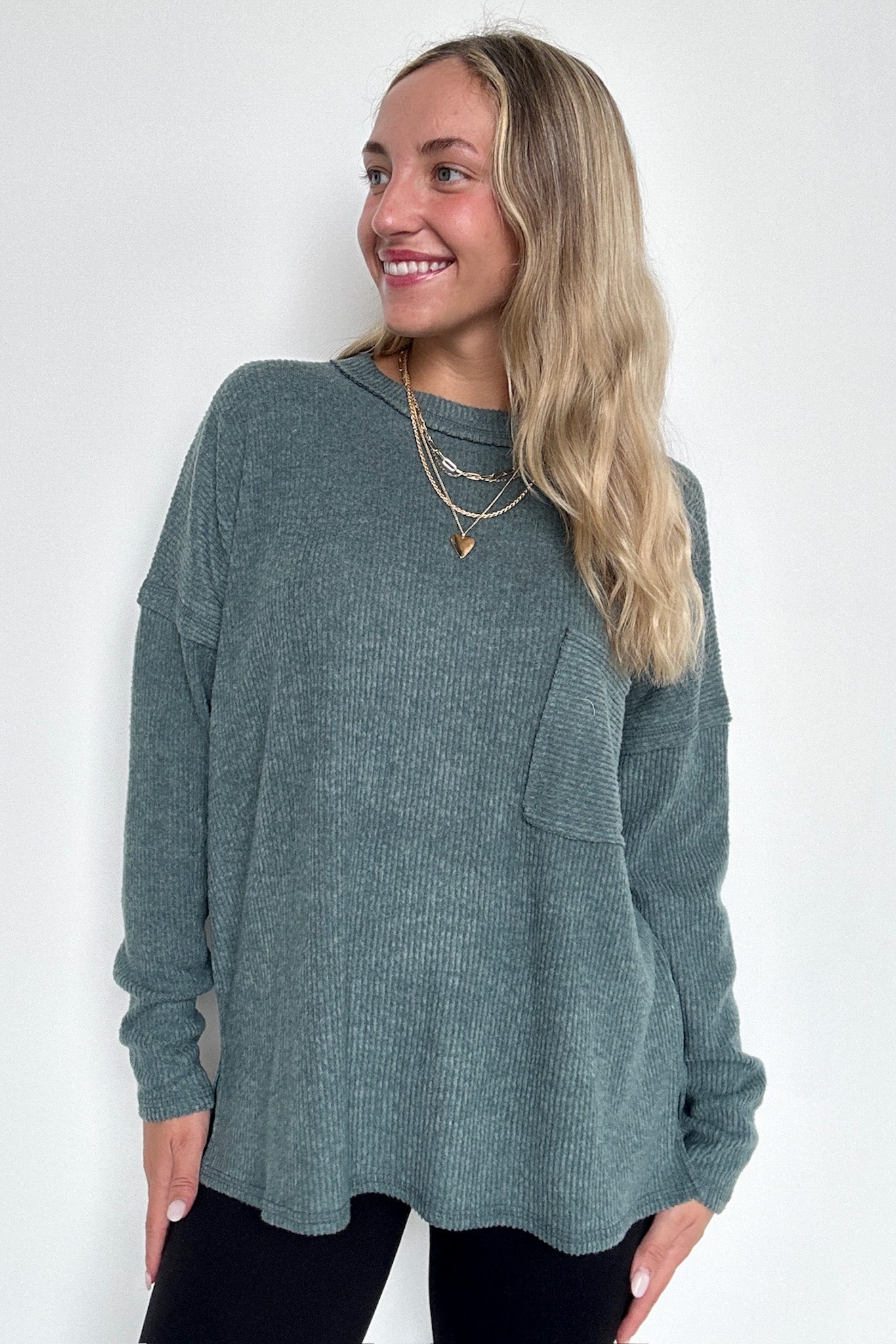  Chill Essentials Ribbed Brushed Knit Pocket Top - Madison and Mallory