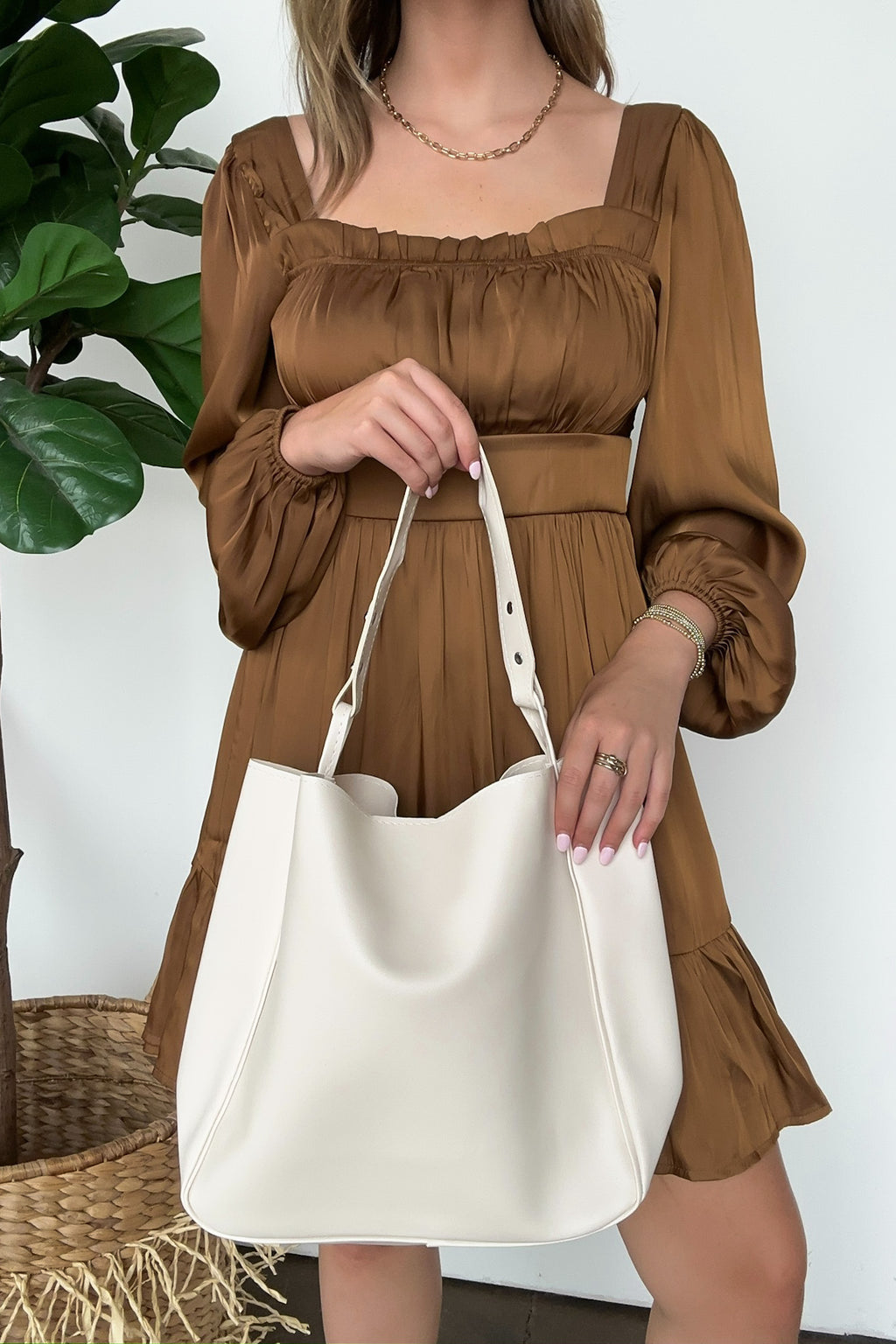 Neutral Gabriella Vegan Leather Shoulder Bag - FINAL SALE - Madison and Mallory
