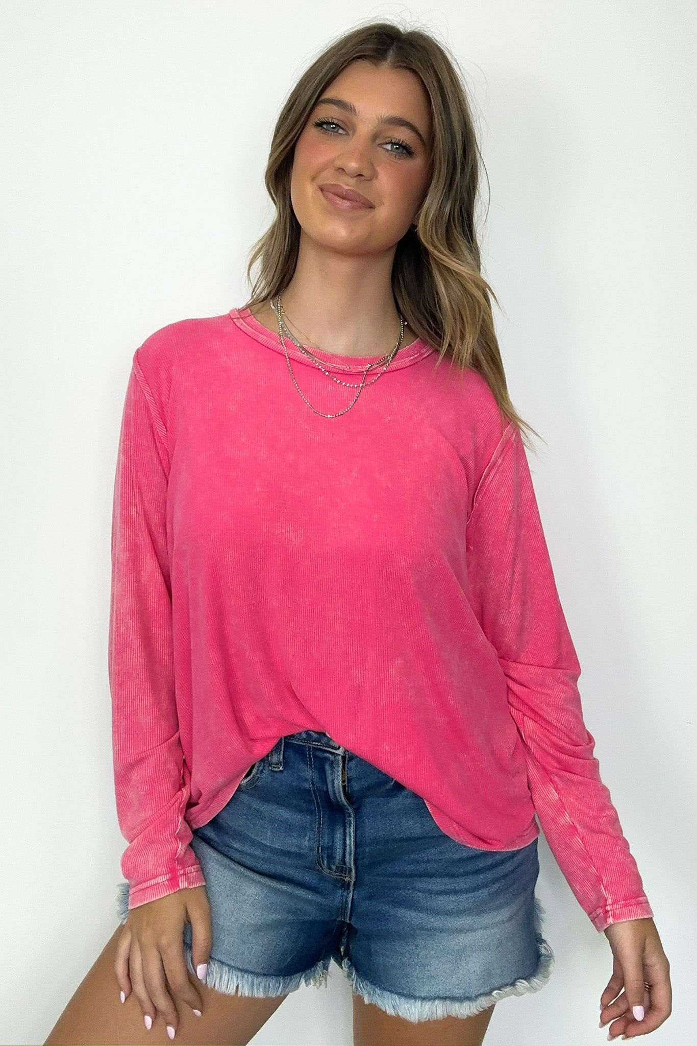 Fuchsia / S Sarinah Washed Ribbed Scoop Neck Top - BACK IN STOCK - Madison and Mallory