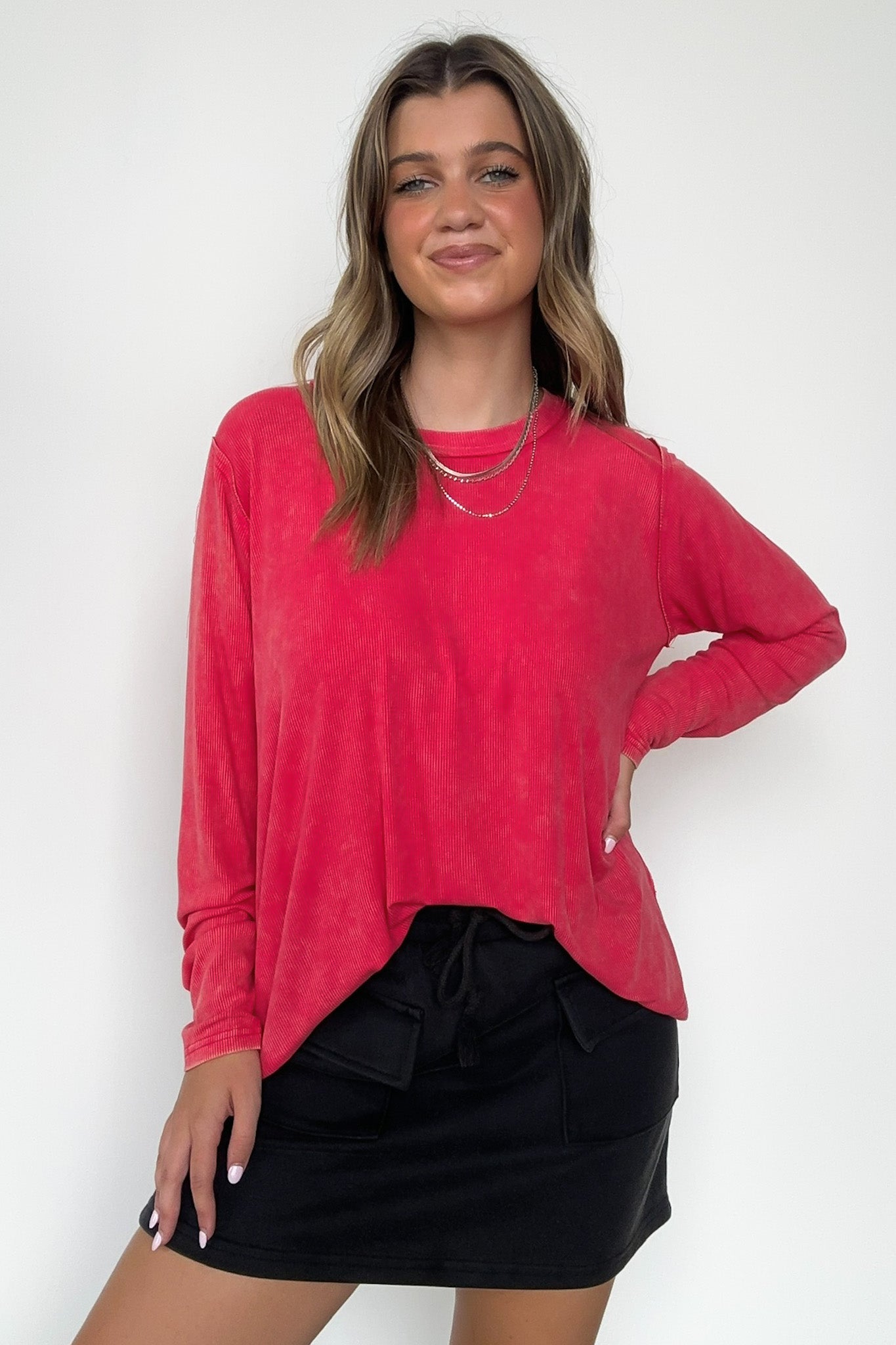 Viva Magenta / S Sarinah Washed Ribbed Scoop Neck Top - BACK IN STOCK - Madison and Mallory