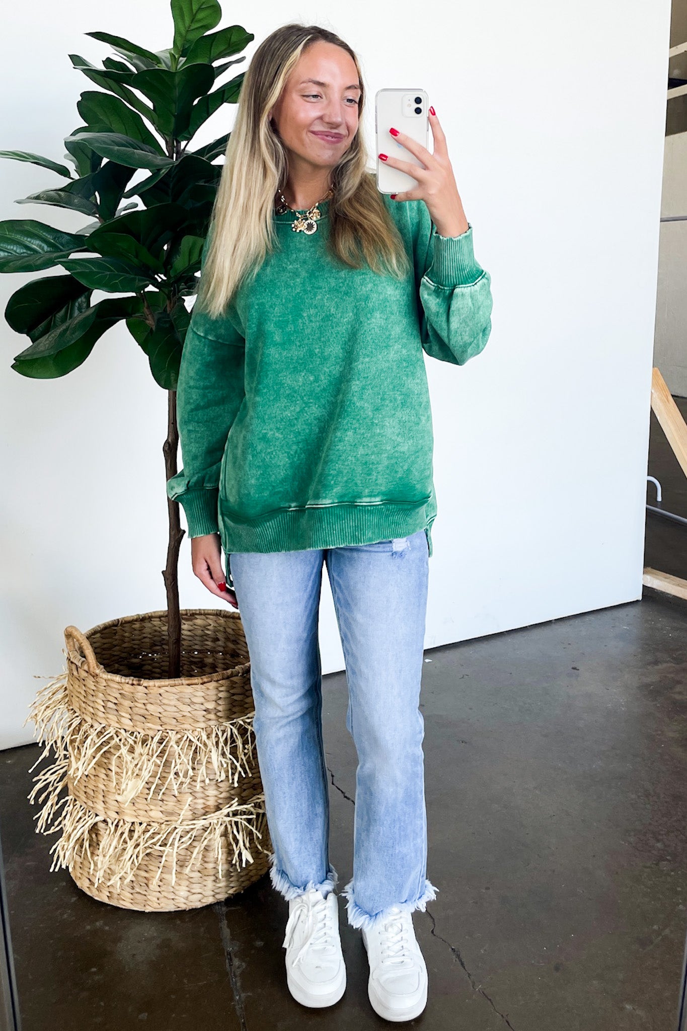  Timeless Energy Acid Wash High Low Pullover - Madison and Mallory