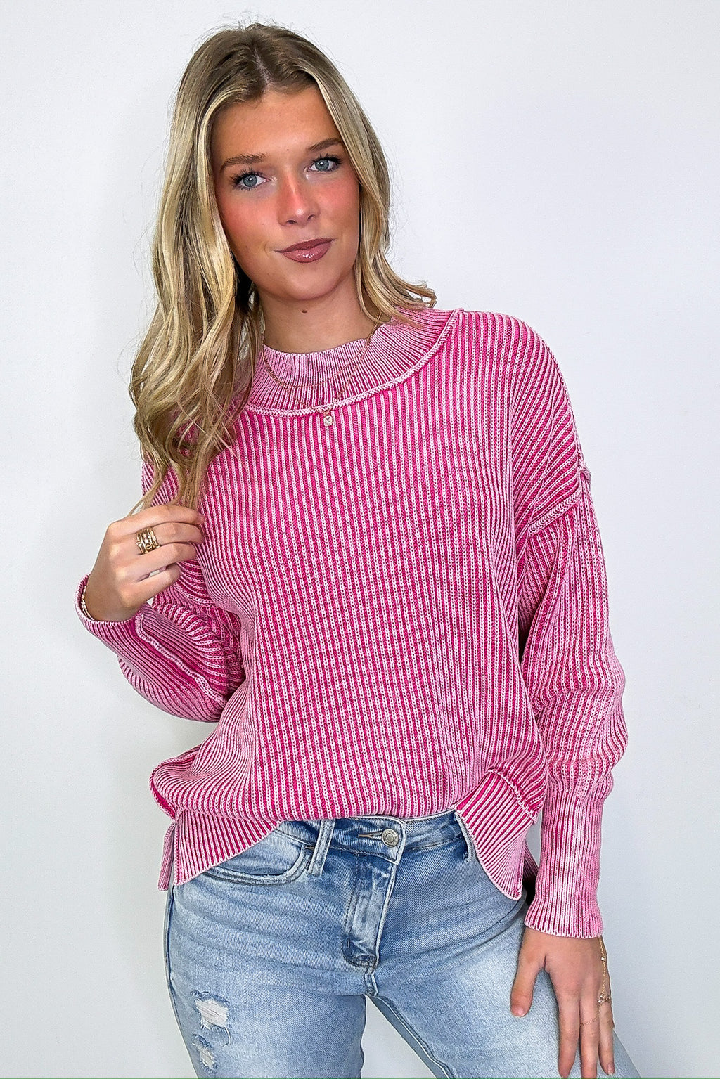 Tara Washed Side Slit Knit Sweater - BACK IN STOCK - Madison and Mallory
