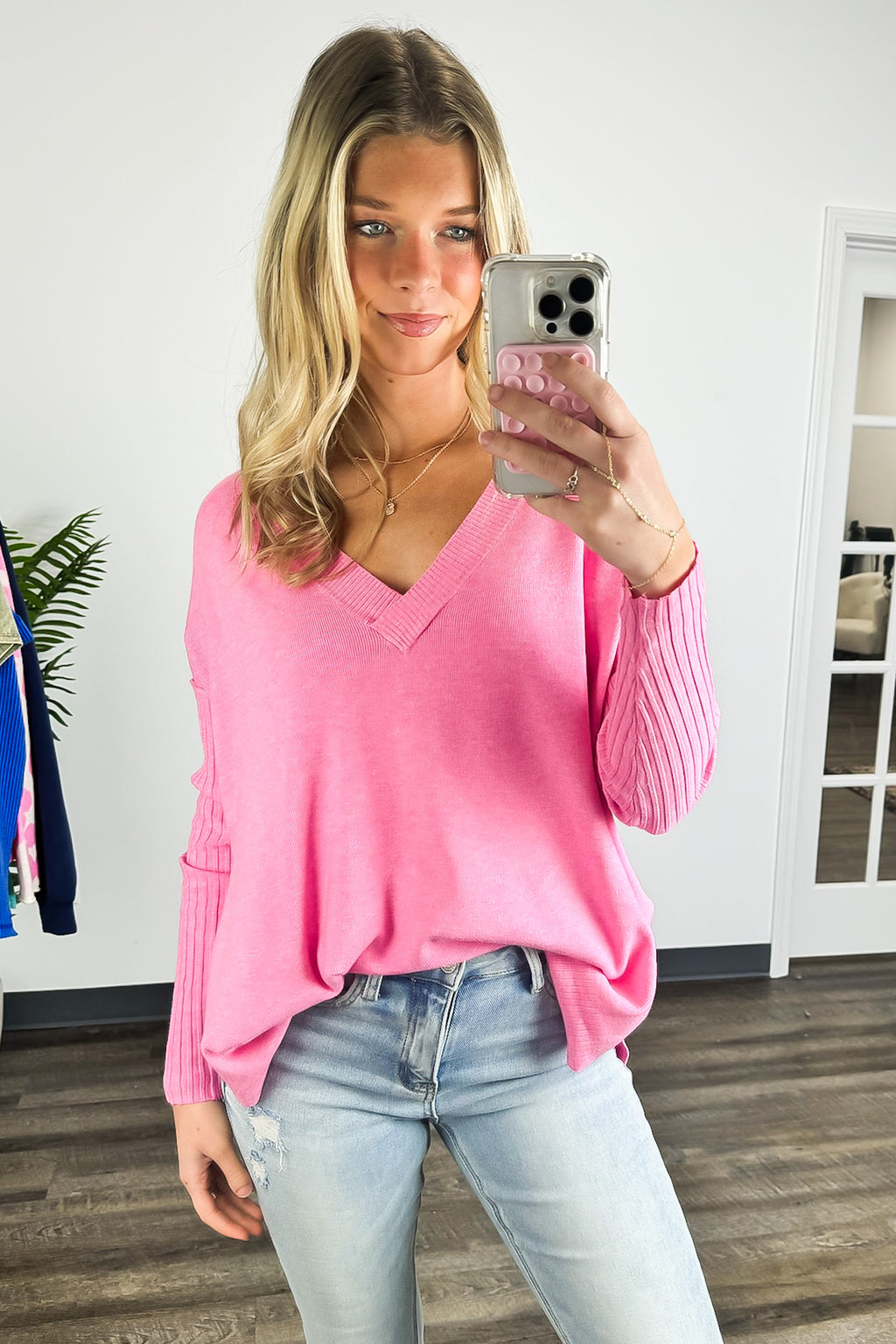 Sophie V-Neck Ribbed Hem Sweater - FINAL SALE