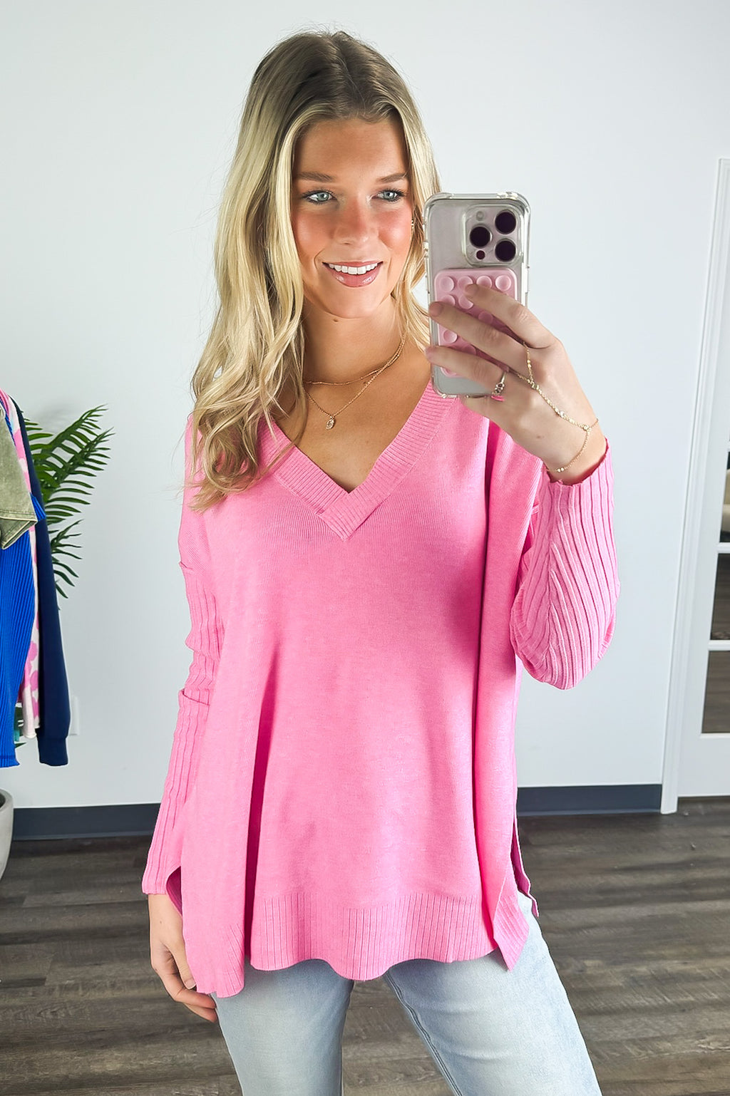 Sophie V-Neck Ribbed Hem Sweater - FINAL SALE - Madison and Mallory