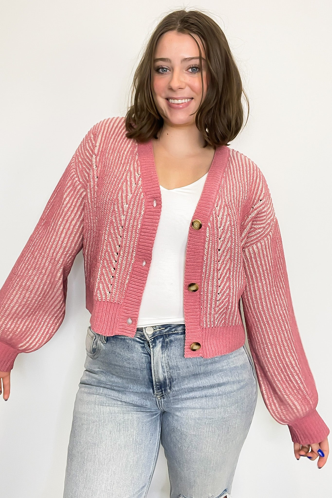 Mauve / S Signature Sunday Two Tone Button Down Cardigan - Madison and Mallory