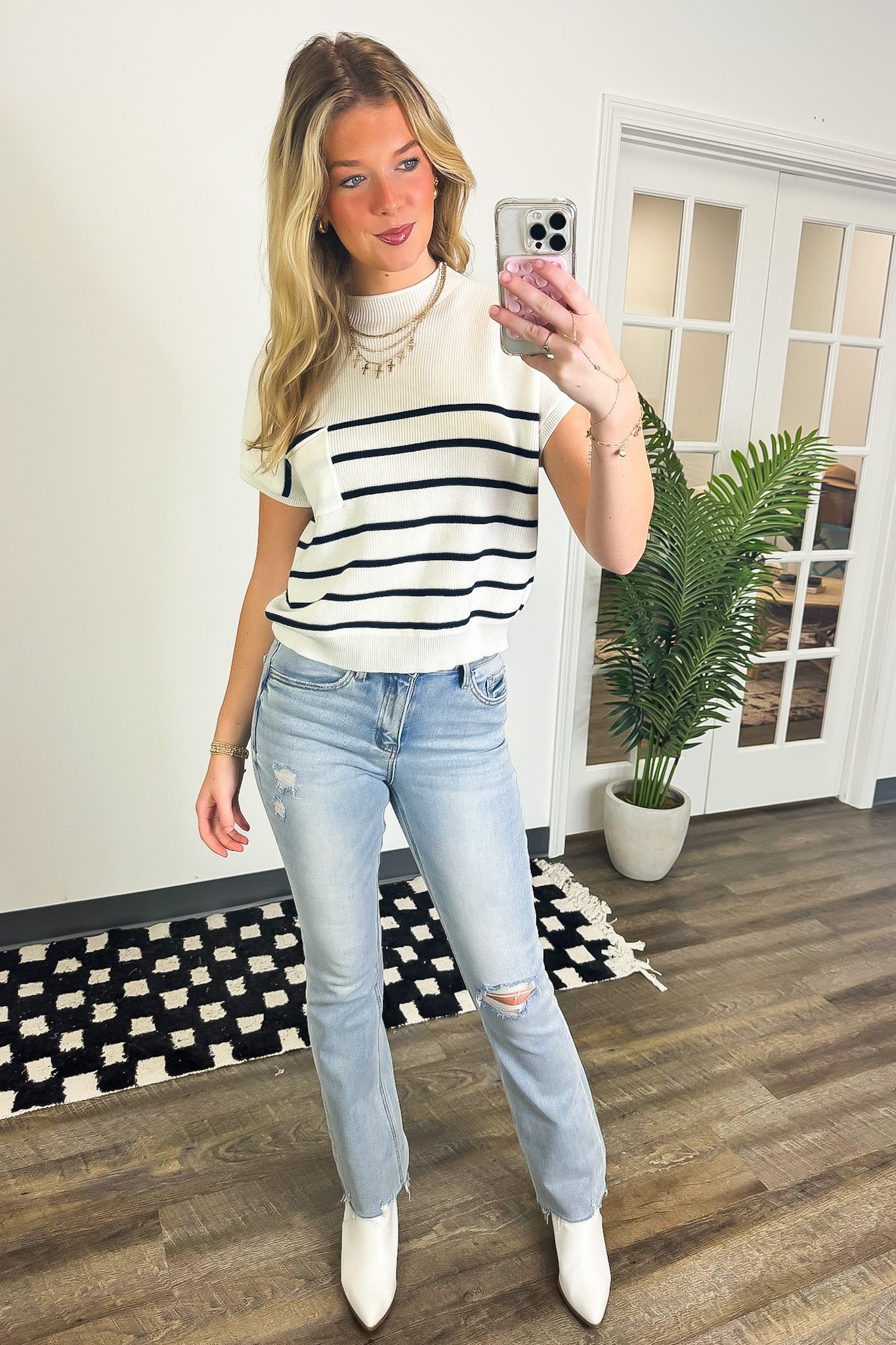 Anika Short Sleeve Striped Knit Top - Madison and Mallory