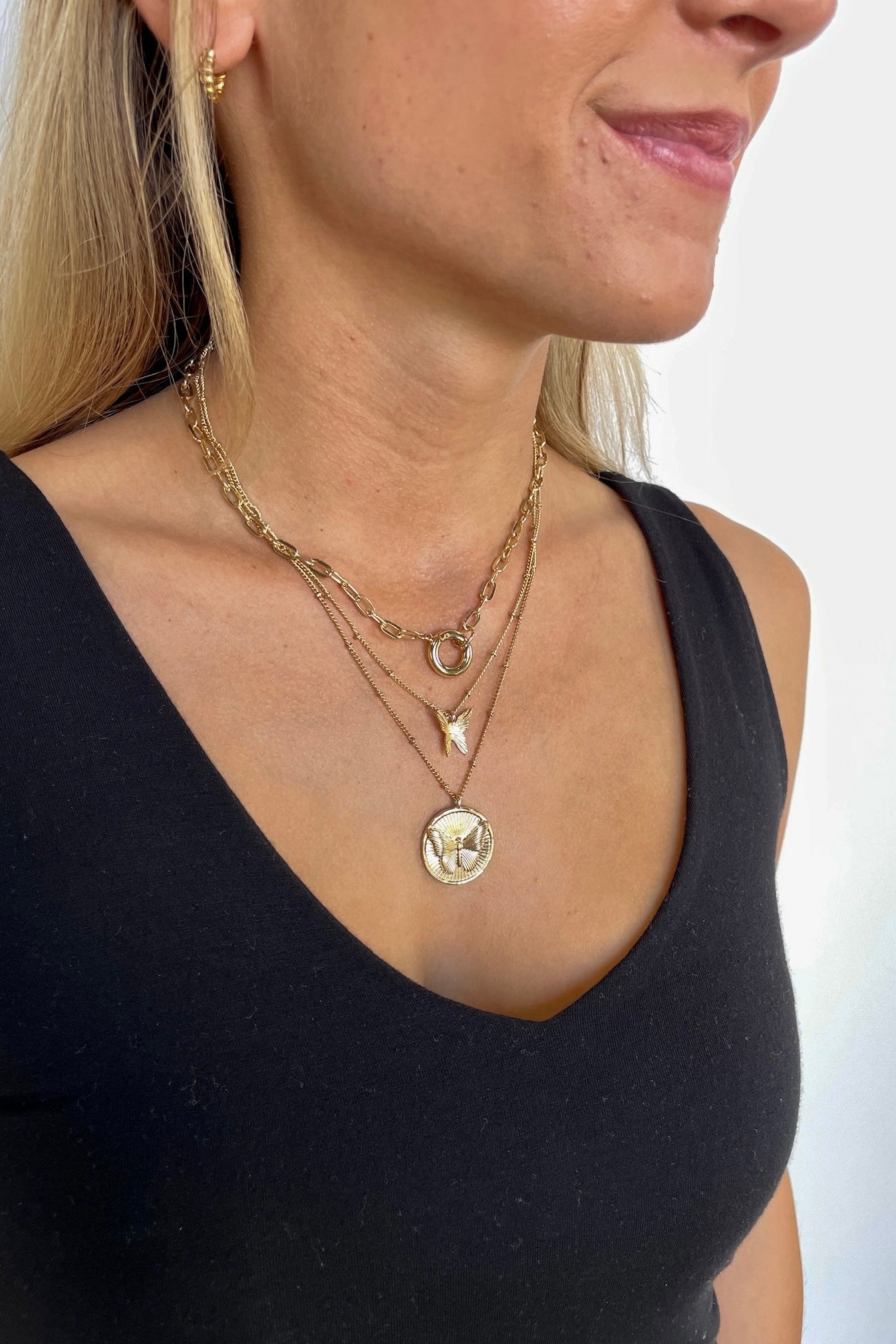  Lovely Statement Butterfly Pendant Layered Necklace - Madison and Mallory