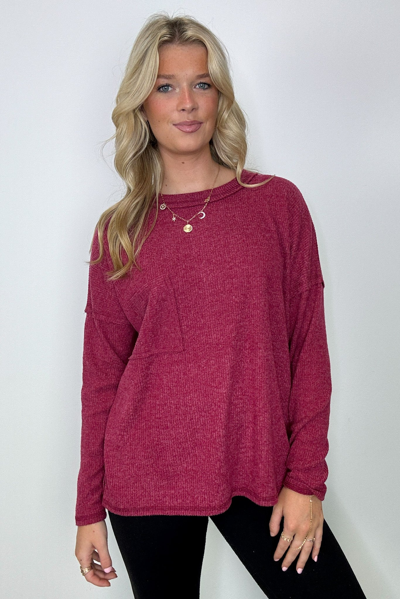  Chill Essentials Ribbed Brushed Knit Pocket Top - Madison and Mallory