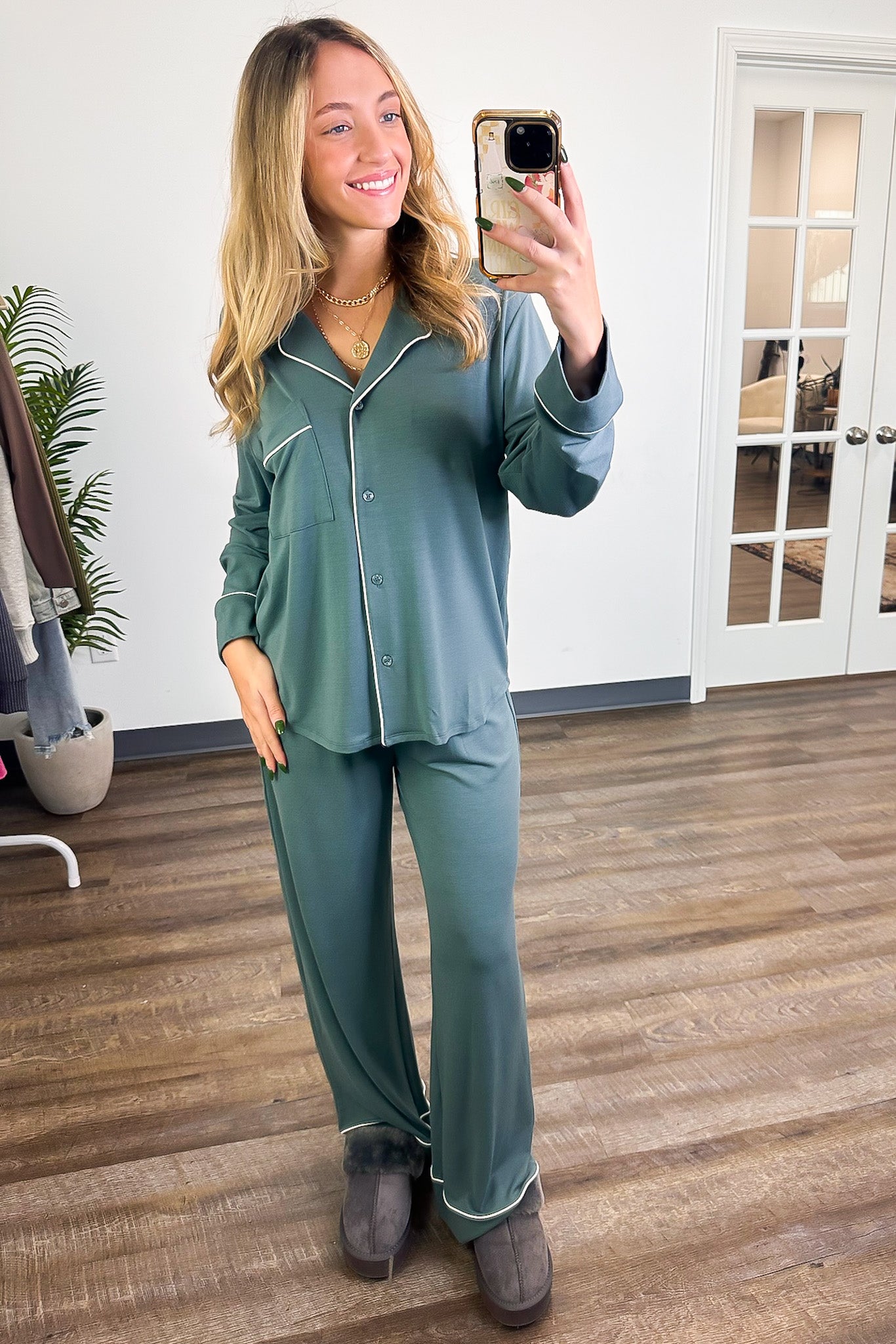 Ash Jade / S Time to Unwind Button Down Pajama Set - BACK IN STOCK - Madison and Mallory