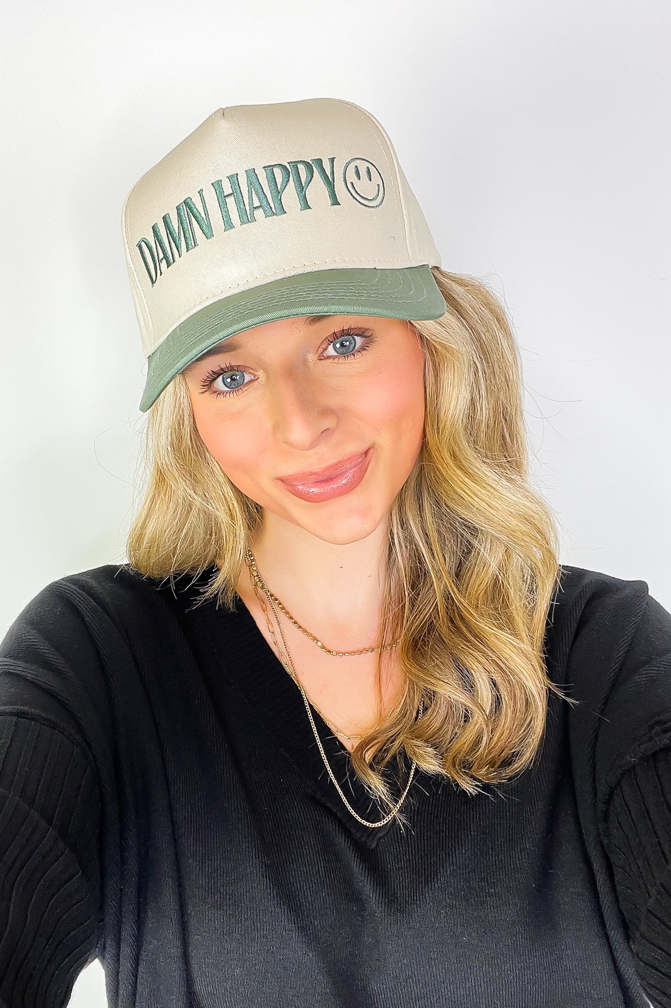 DAMN HAPPY Graphic Snapback Hat - Madison and Mallory