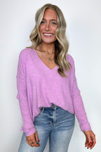 Heather Mauve / SM Sophie V-Neck Ribbed Hem Sweater - FINAL SALE - Madison and Mallory