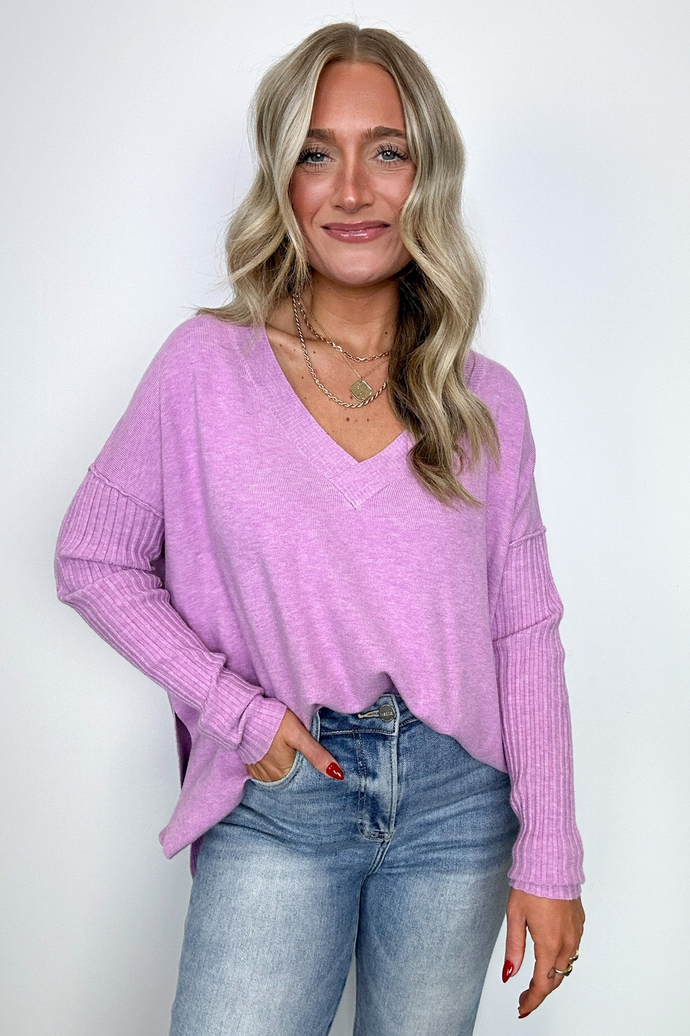  Sophie V-Neck Ribbed Hem Sweater - BACK IN STOCK - Madison and Mallory