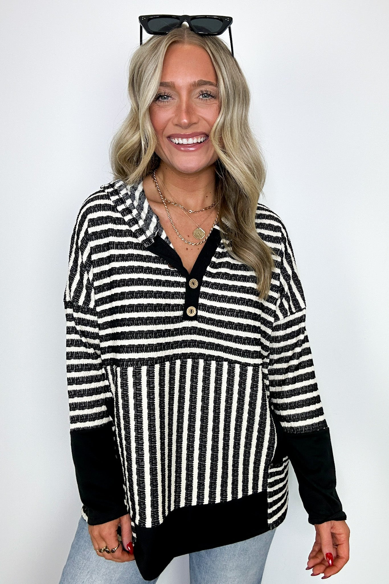 Black/Cream / S Margo Striped Hooded Pullover - Madison and Mallory